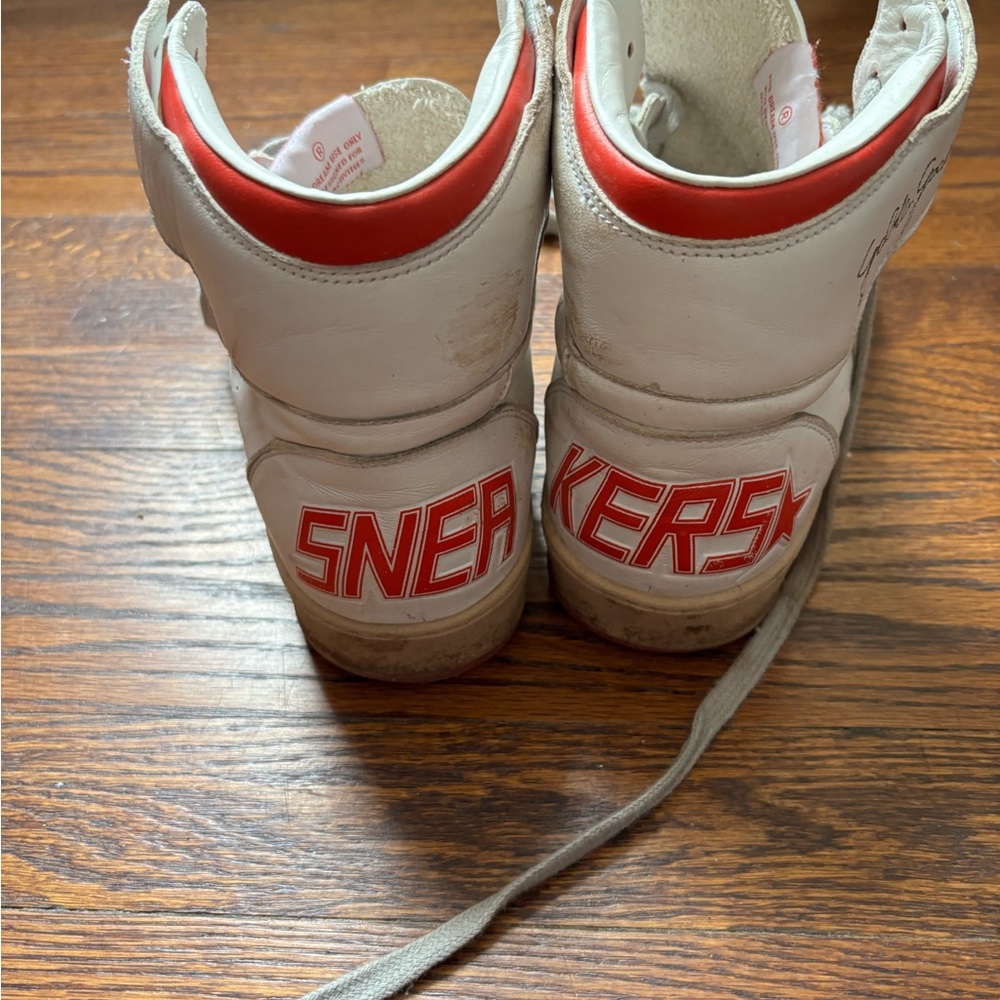 Golden Goose White and Red High-Top Sneakers